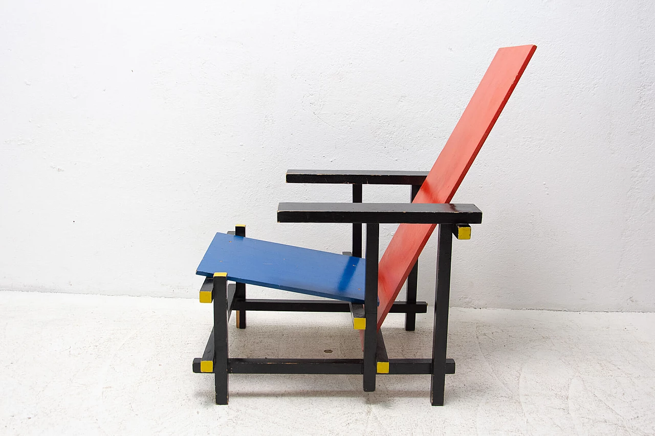 Sedia Rossa e Blu di Gerrit Rietveld in legno laccato, anni '70 1445747