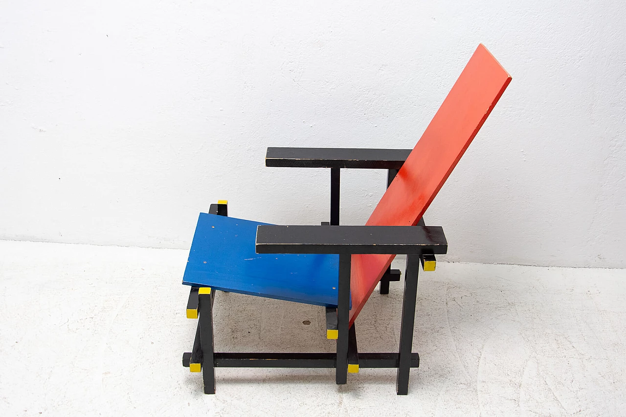 Sedia Rossa e Blu di Gerrit Rietveld in legno laccato, anni '70 1445748