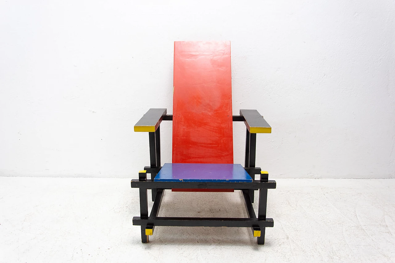 Sedia Rossa e Blu di Gerrit Rietveld in legno laccato, anni '70 1445752