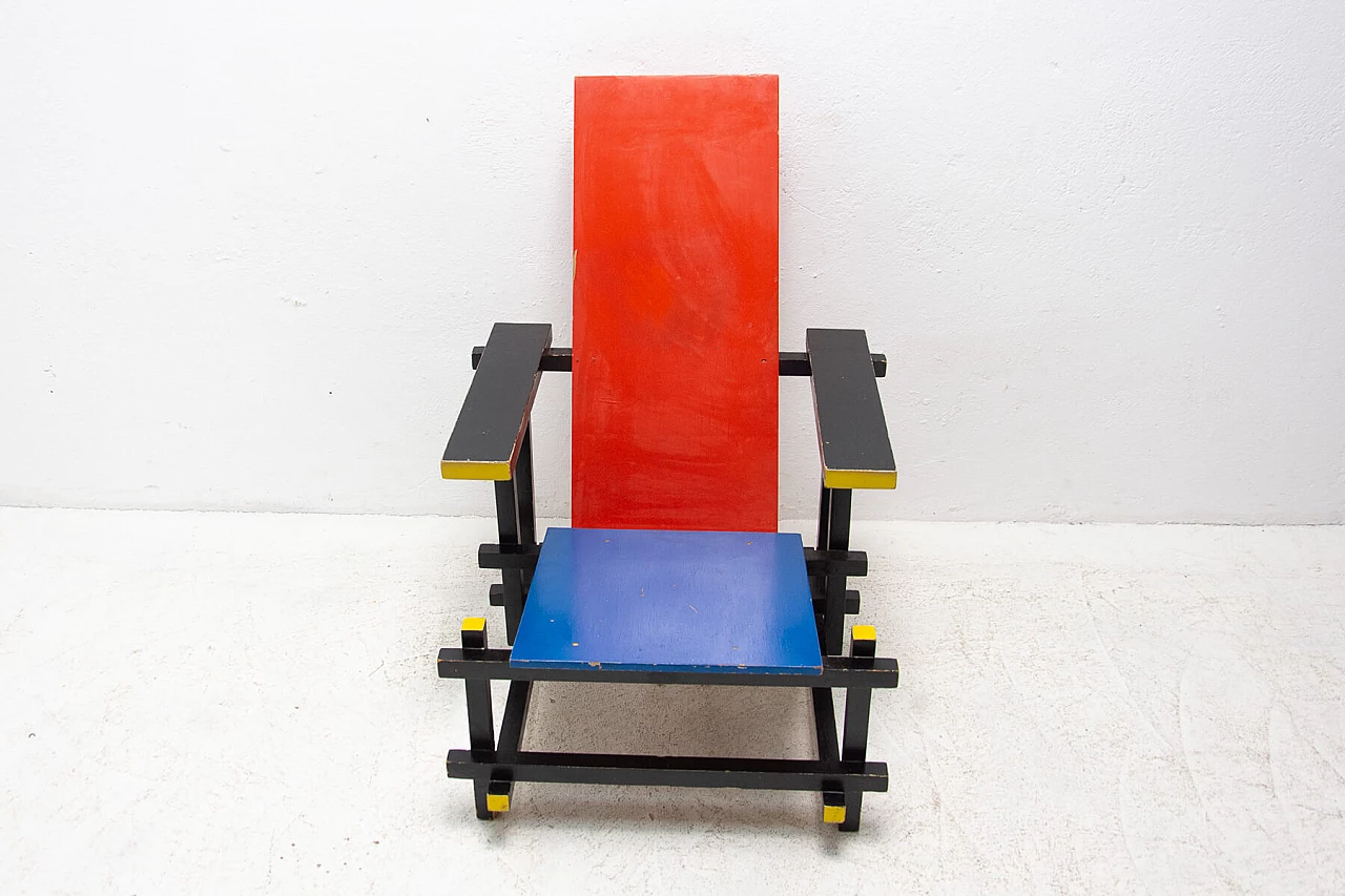 Lacquered wood Red and Blue chair by Gerrit Rietveld, 1970s 1445753