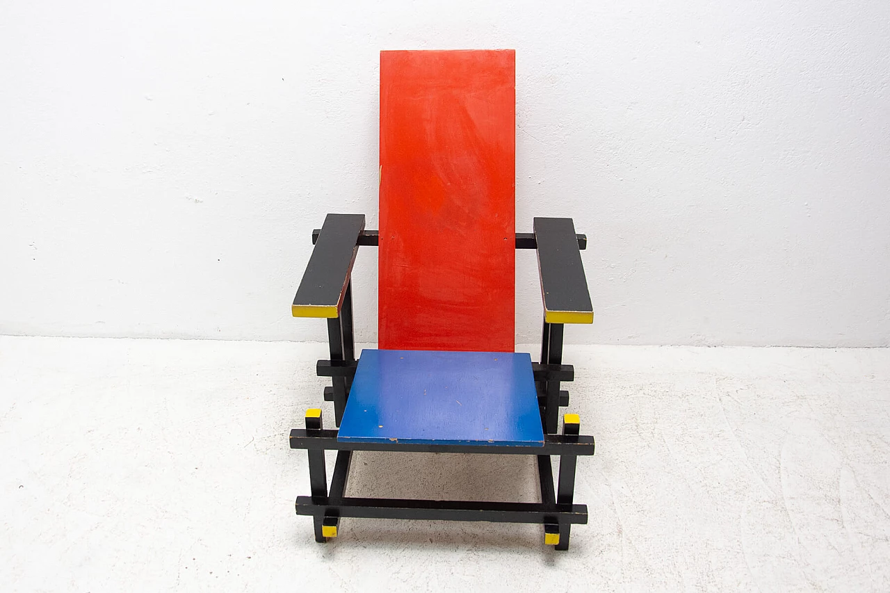 Sedia Rossa e Blu di Gerrit Rietveld in legno laccato, anni '70 1445753