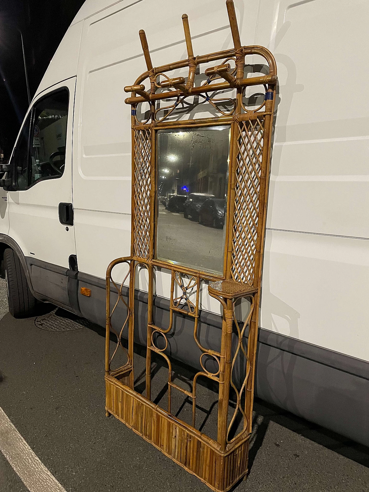 Appendiabiti in bambù con specchio, anni '50 1446241