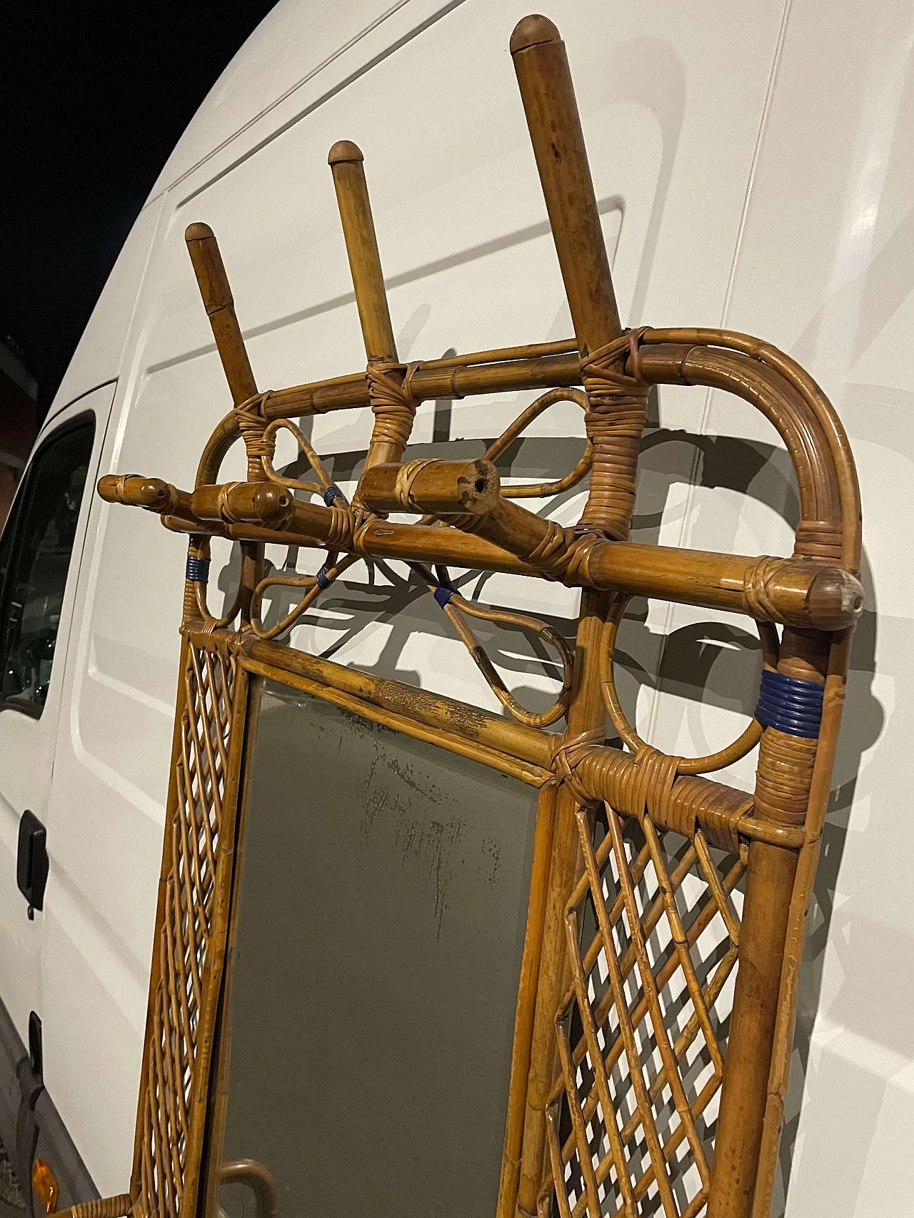 Appendiabiti in bambù con specchio, anni '50 1446243