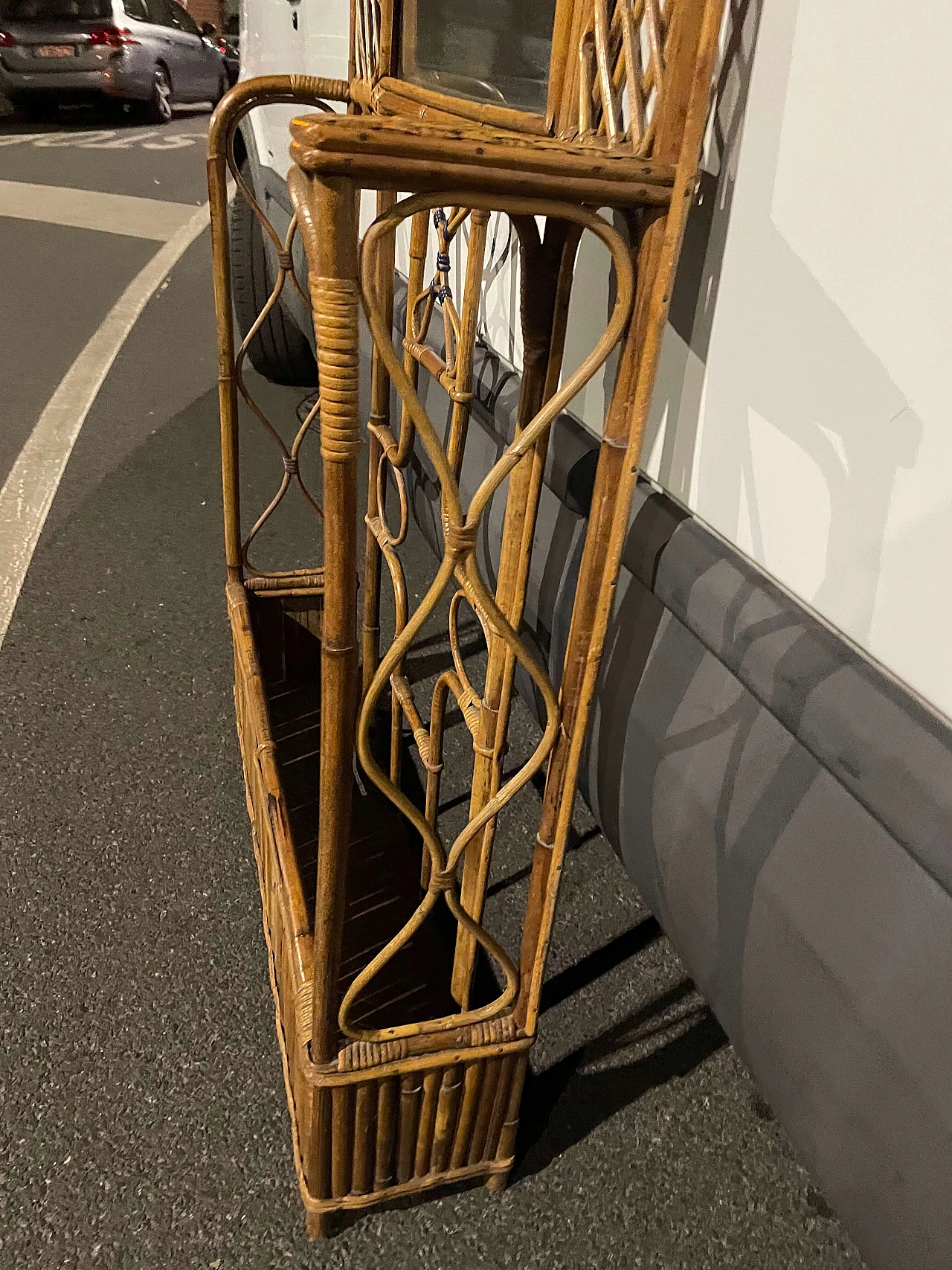 Appendiabiti in bambù con specchio, anni '50 1446244