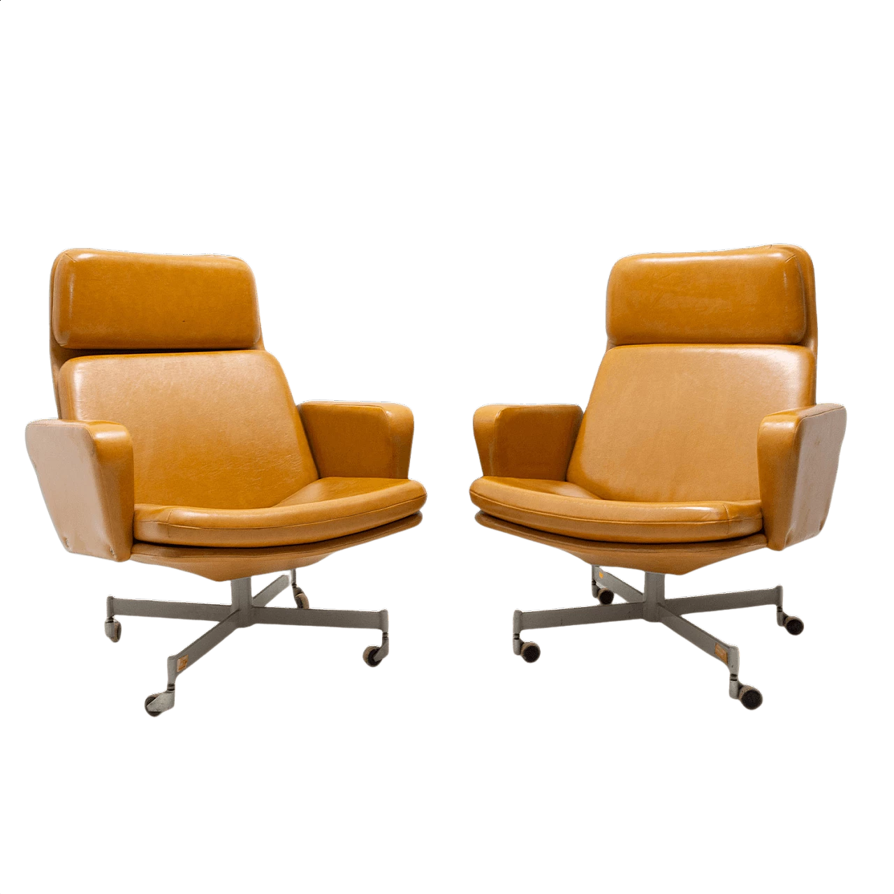 Pair of leatherette swivel armchairs, 1970s 1446312