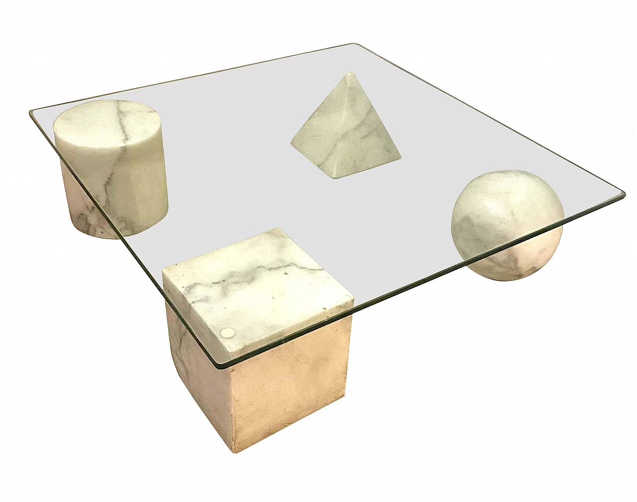 Tavolo Metafora di Vignelli per Martinelli Luce in vetro e marmo bianco, anni '70 1446421