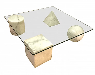 Metafora table by Vignelli for Martinelli Luce in glass and white marble, 1970s