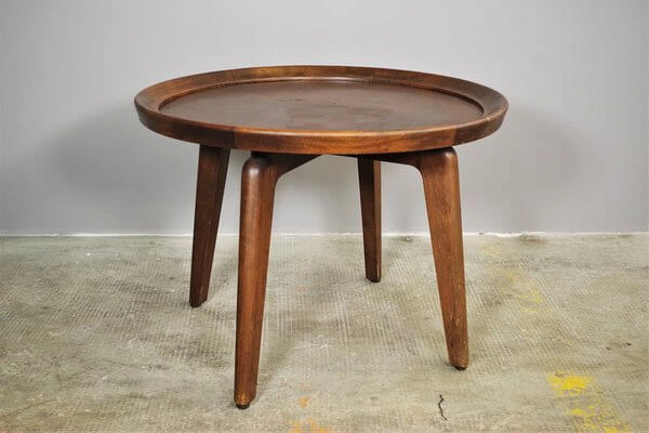 Tavolino da caffè rotondo in legno, anni '70 1447244
