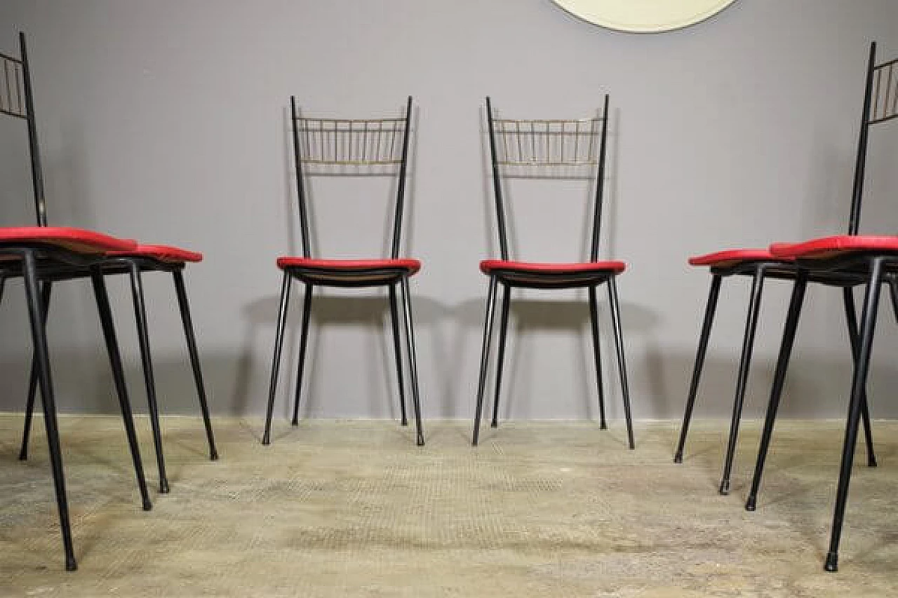 6 Iron and red leatherette chairs, 1950s 1447244