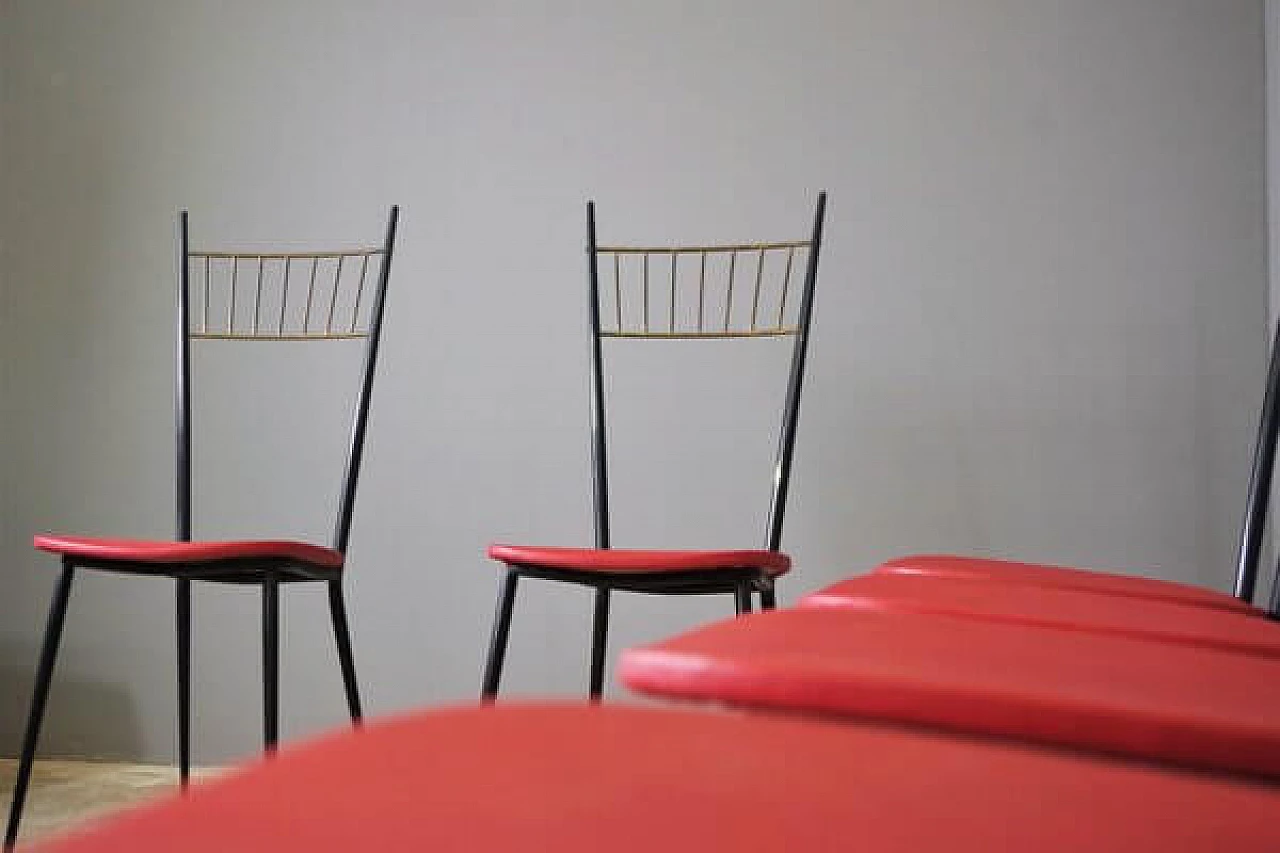 6 Iron and red leatherette chairs, 1950s 1447248