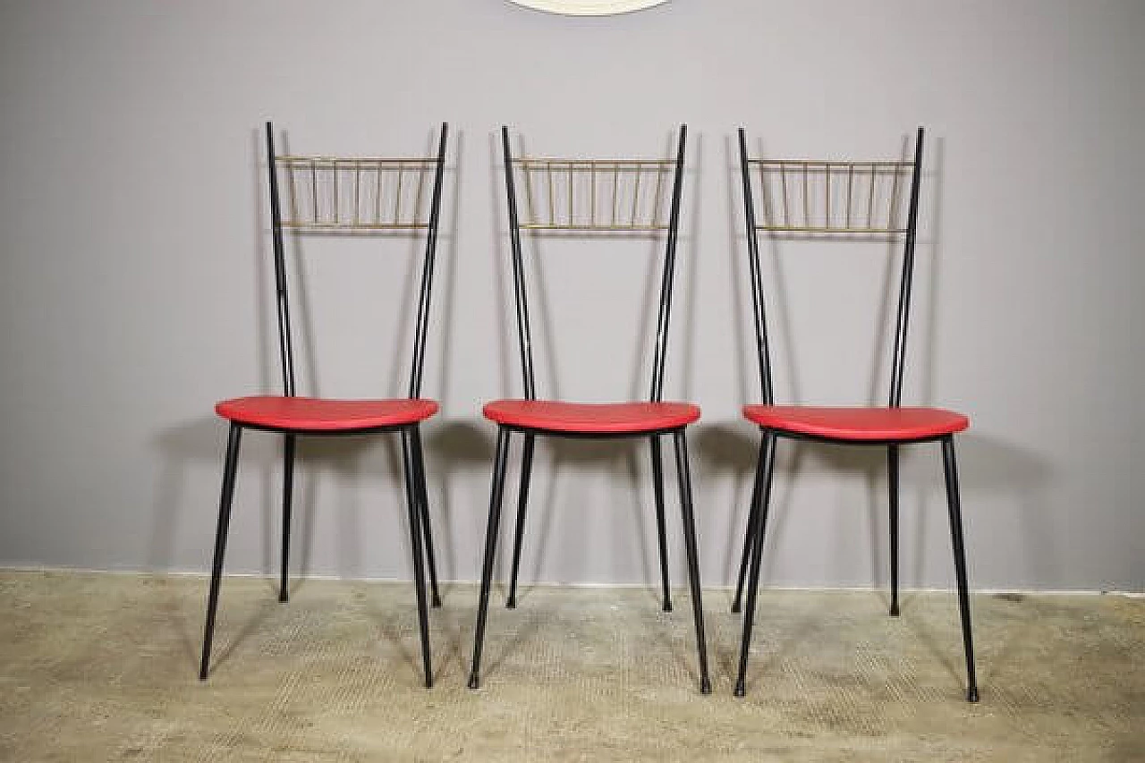 6 Iron and red leatherette chairs, 1950s 1447255