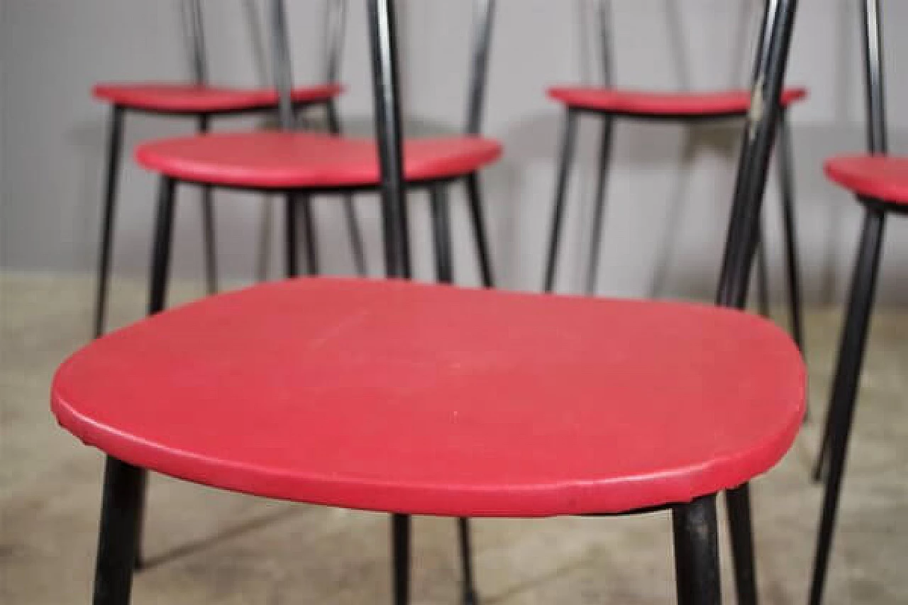 6 Iron and red leatherette chairs, 1950s 1447257