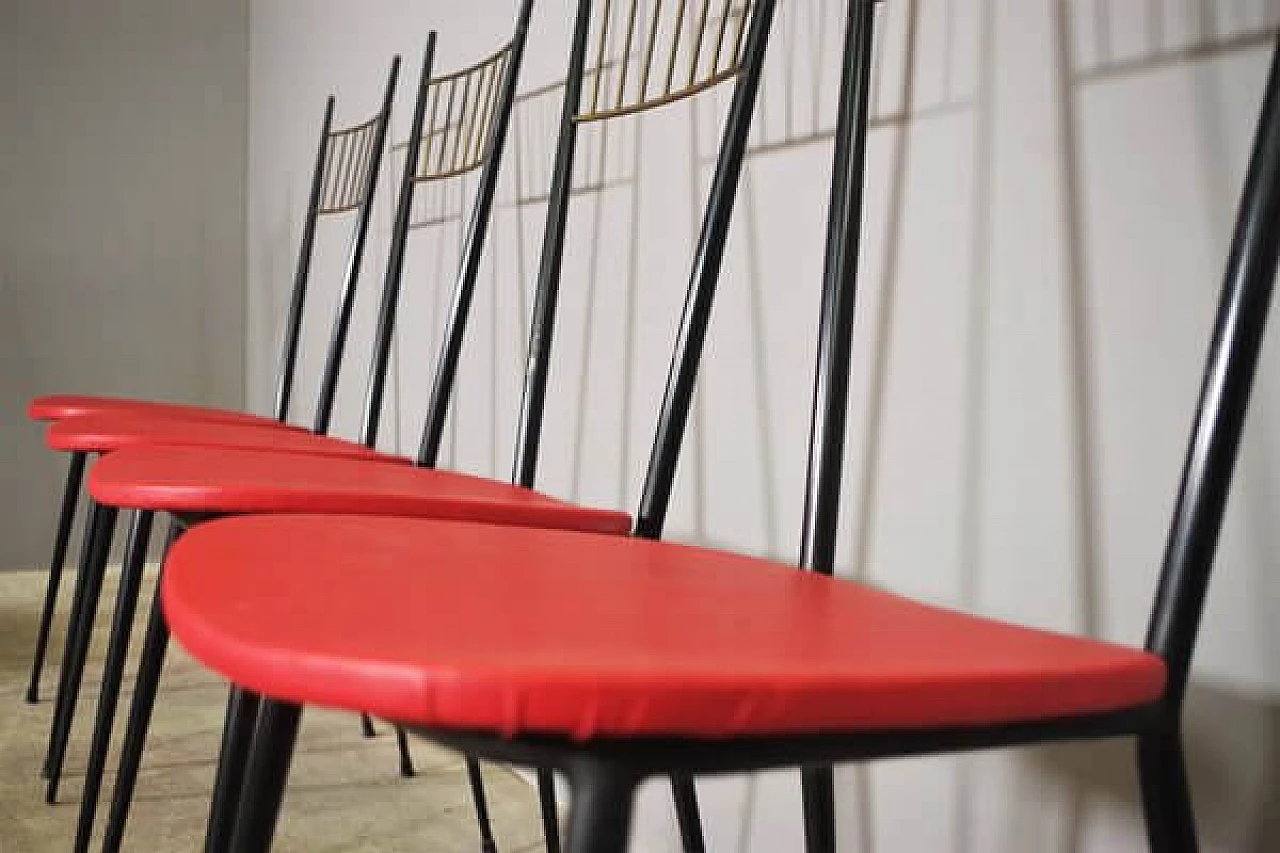 6 Iron and red leatherette chairs, 1950s 1447264