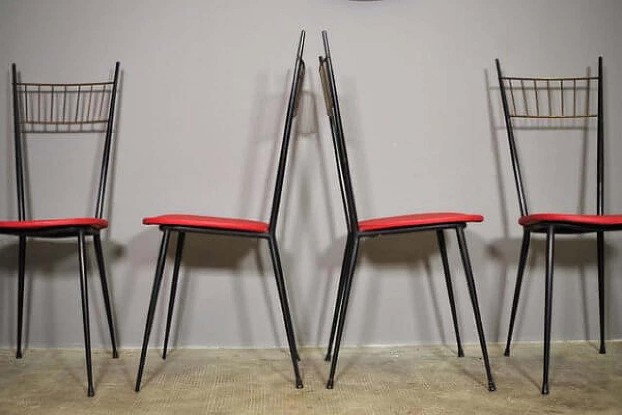 6 Iron and red leatherette chairs, 1950s 1447271