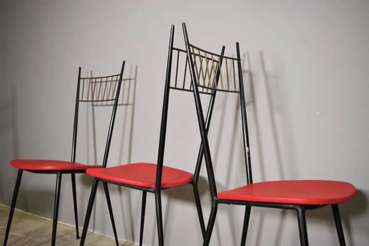 6 Iron and red leatherette chairs, 1950s 1447272