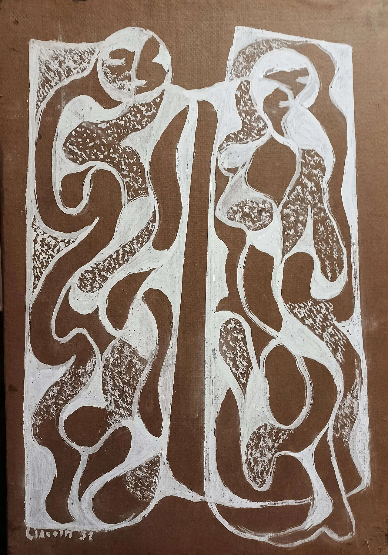 Tempera su carta intelata di Arturo Ciacelli intitolata Contatto, anni '30 1447349