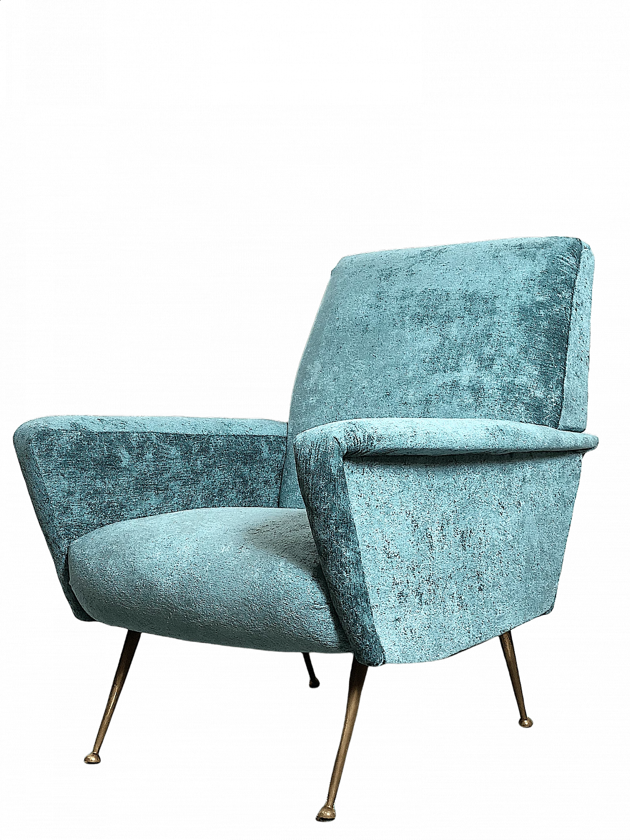 Poltrona rivestita in velluto blu, anni '60 1447402