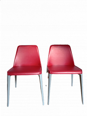 Pair of Ester Basic 691 chairs in leather by Patrick Jouin for Pedrali