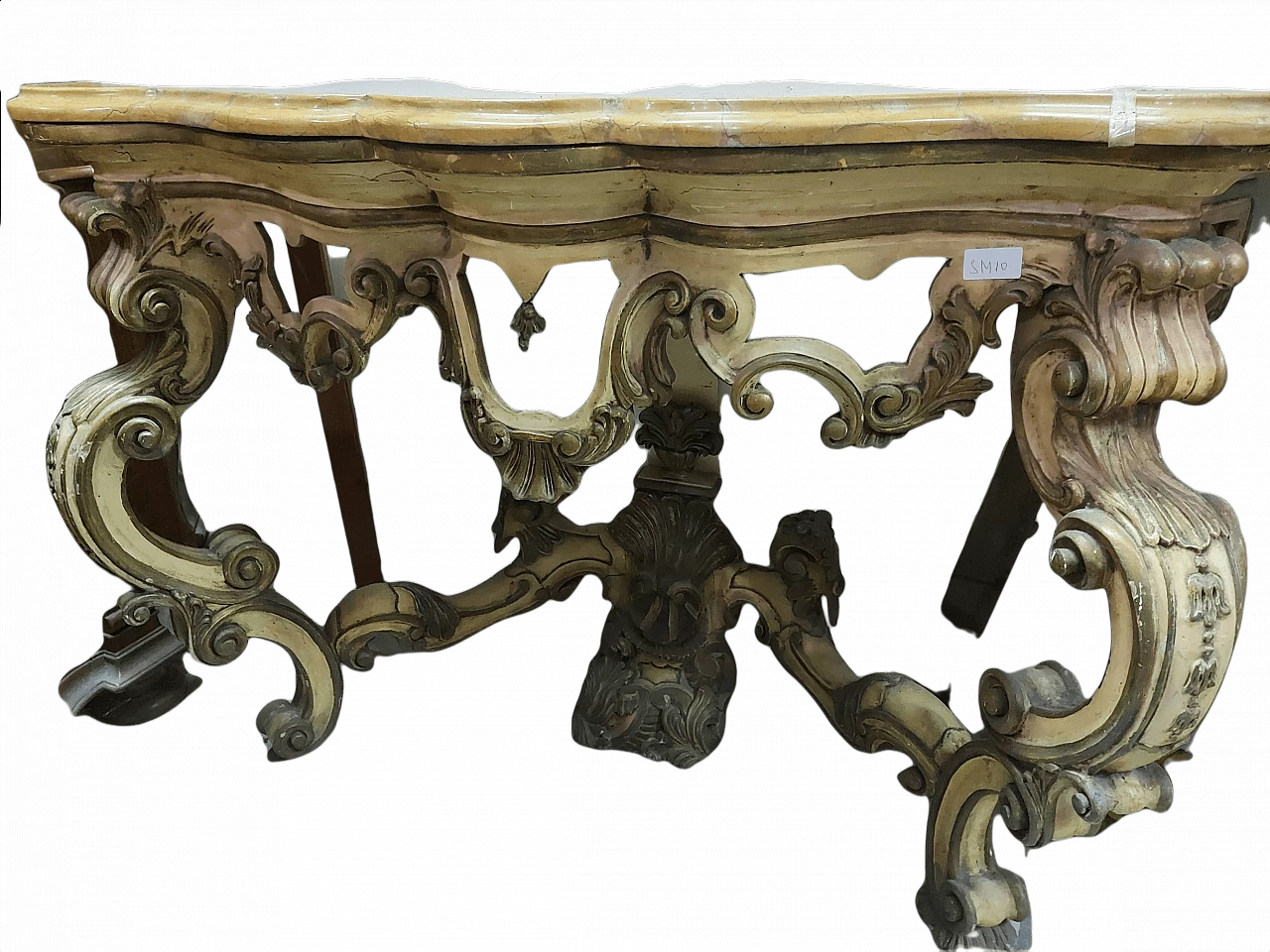 Wall console lacquered in silver with marble top, 18th century 1447604