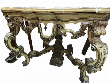 Wall console lacquered in silver with marble top, 18th century