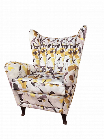Bergere-type armchair in floral fabric, 20th century