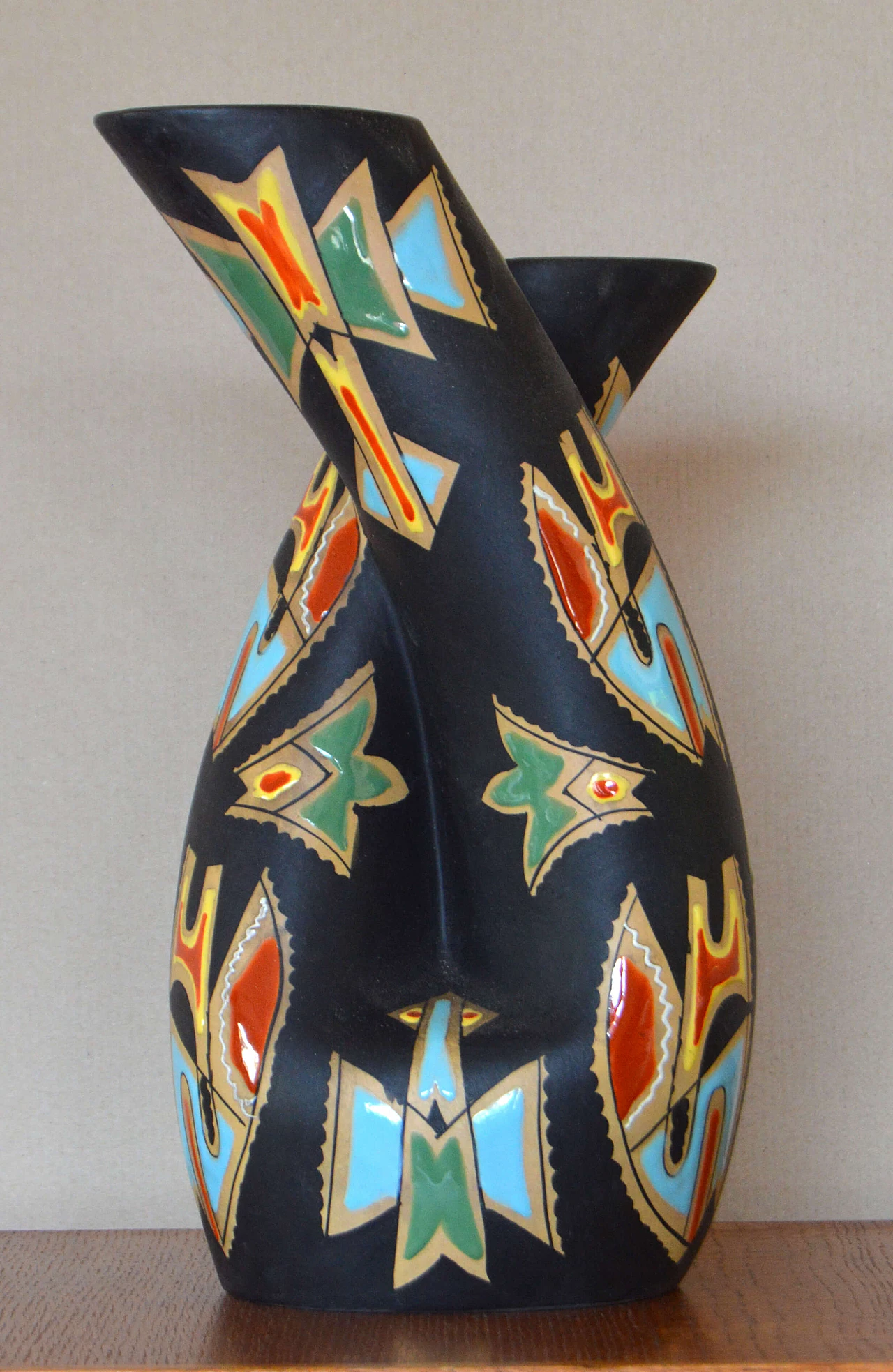 Vaso in ceramica Deruta multicolore, anni '50 1448292