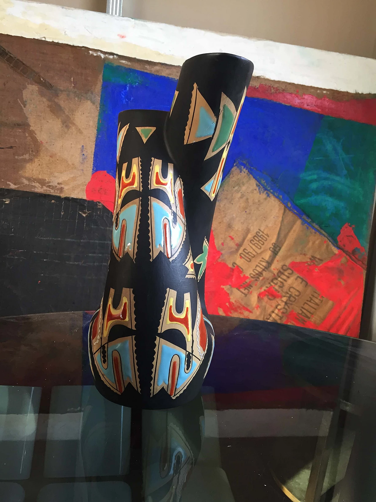 Vaso in ceramica Deruta multicolore, anni '50 1448391