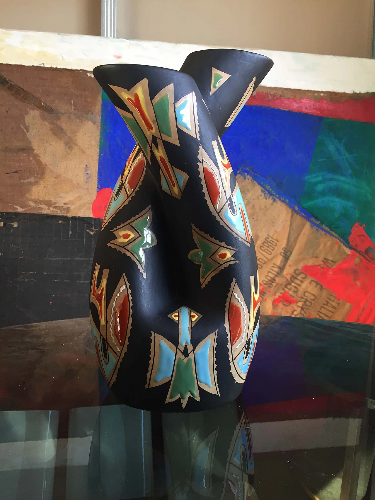 Vaso in ceramica Deruta multicolore, anni '50 1448395