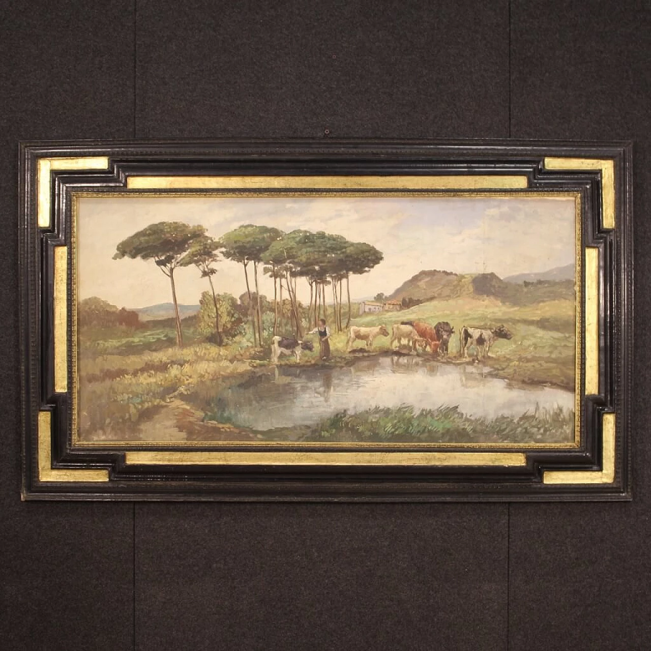 Landscape oil on masonite signed Giron, 1950s 1448749