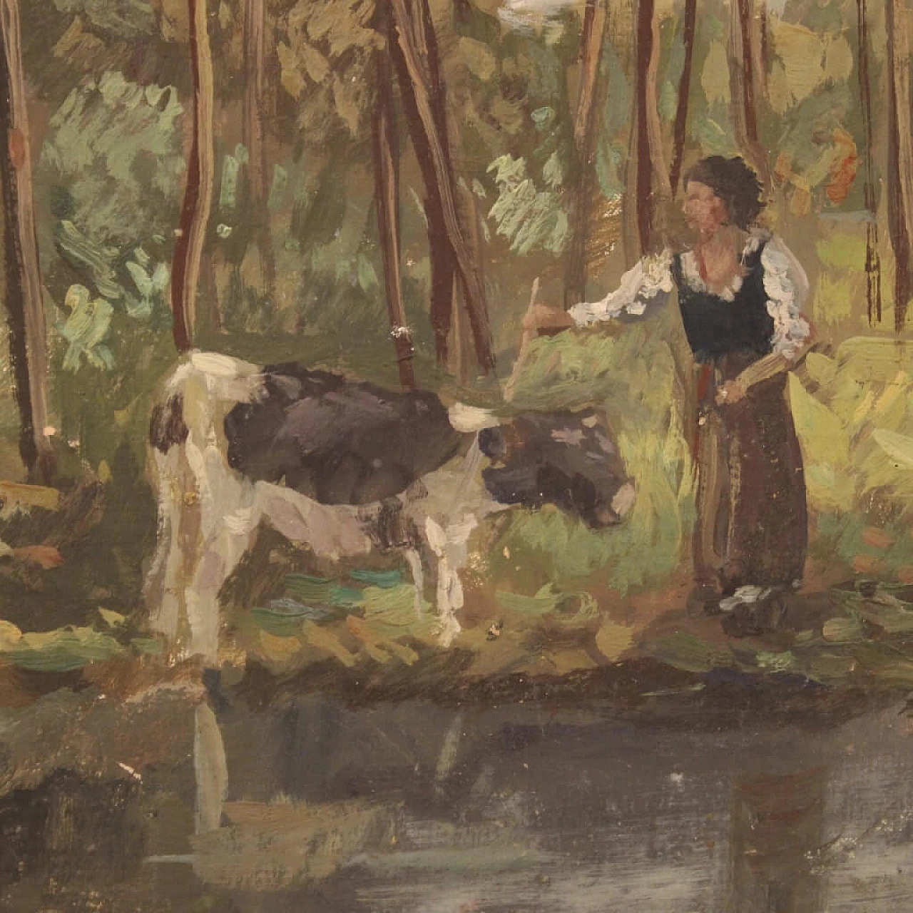 Landscape oil on masonite signed Giron, 1950s 1448755