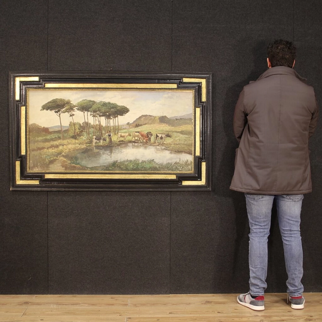 Landscape oil on masonite signed Giron, 1950s 1448760