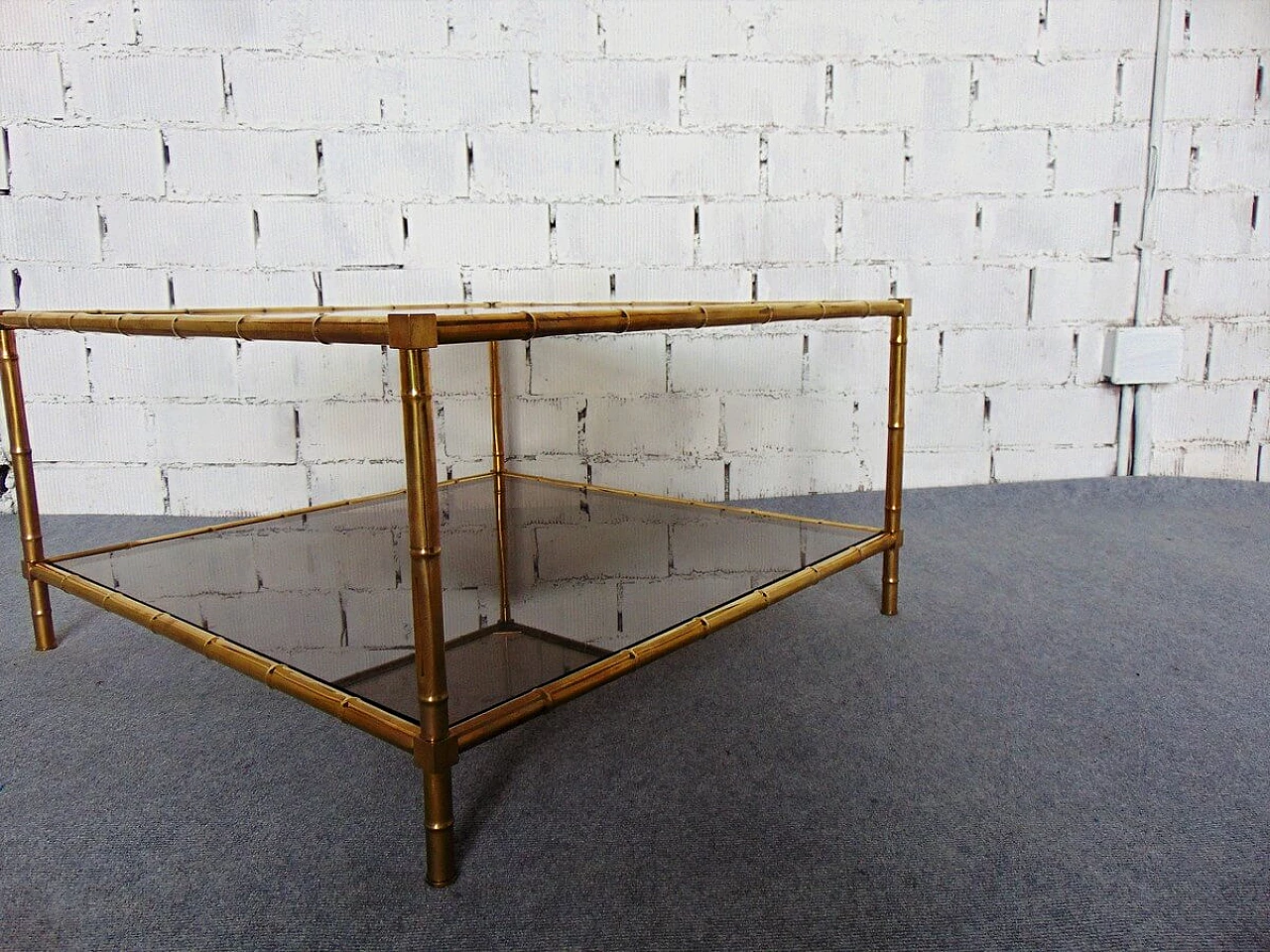 Tavolino in ottone con lavorazione finto bambù, anni '40 1448888