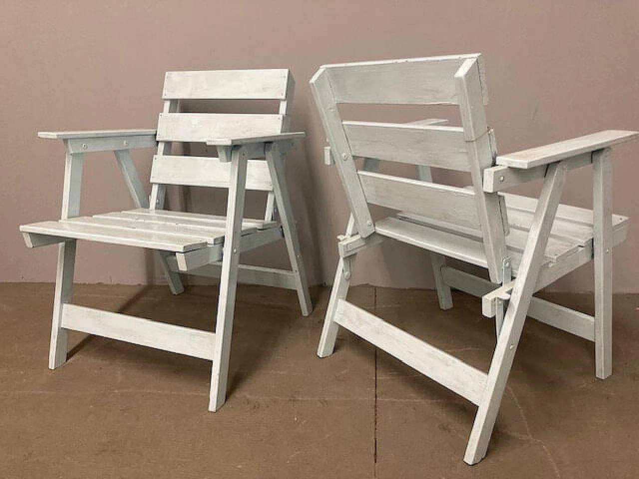 Pair of wooden outdoor armchairs, 1950s 1449314