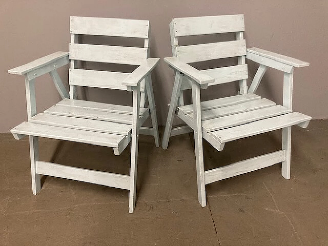 Pair of wooden outdoor armchairs, 1950s 1449315