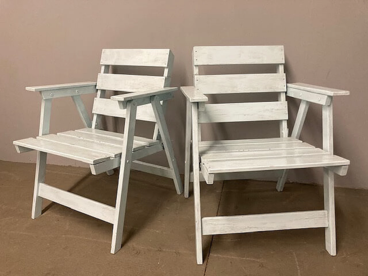 Pair of wooden outdoor armchairs, 1950s 1449316