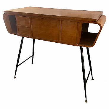 Console for sewing machine in oak and brass by Giò Ponti for Singer, 60s