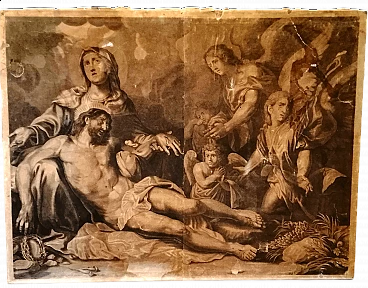 Deposition of Christ by Antony Van Dyck, paper pasted on jute, 17th century