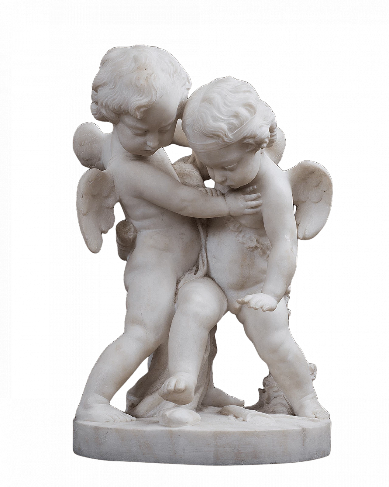 Scultura in marmo bianco raffigurante coppia di putti, del '800 1450165