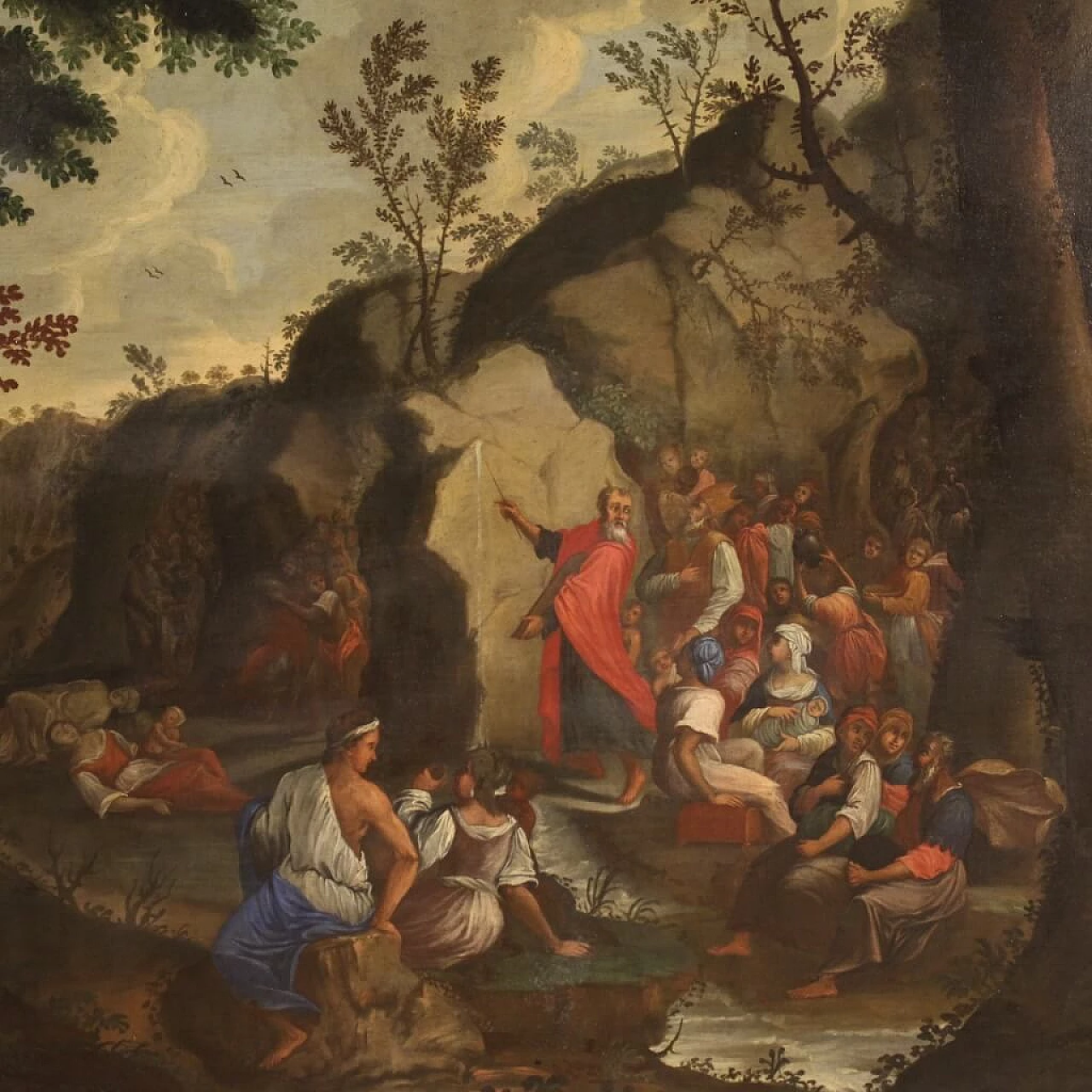 Mosè fa scaturire l'acqua dalla roccia, olio su tela, '700 1450169