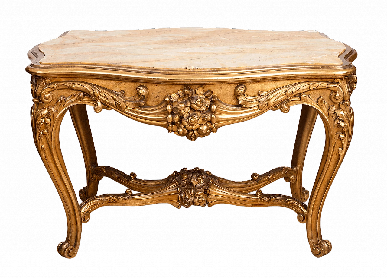 Tavolo in legno dorato con piano in onice, '800 1450270