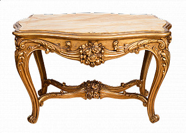 Tavolo in legno dorato con piano in onice, '800