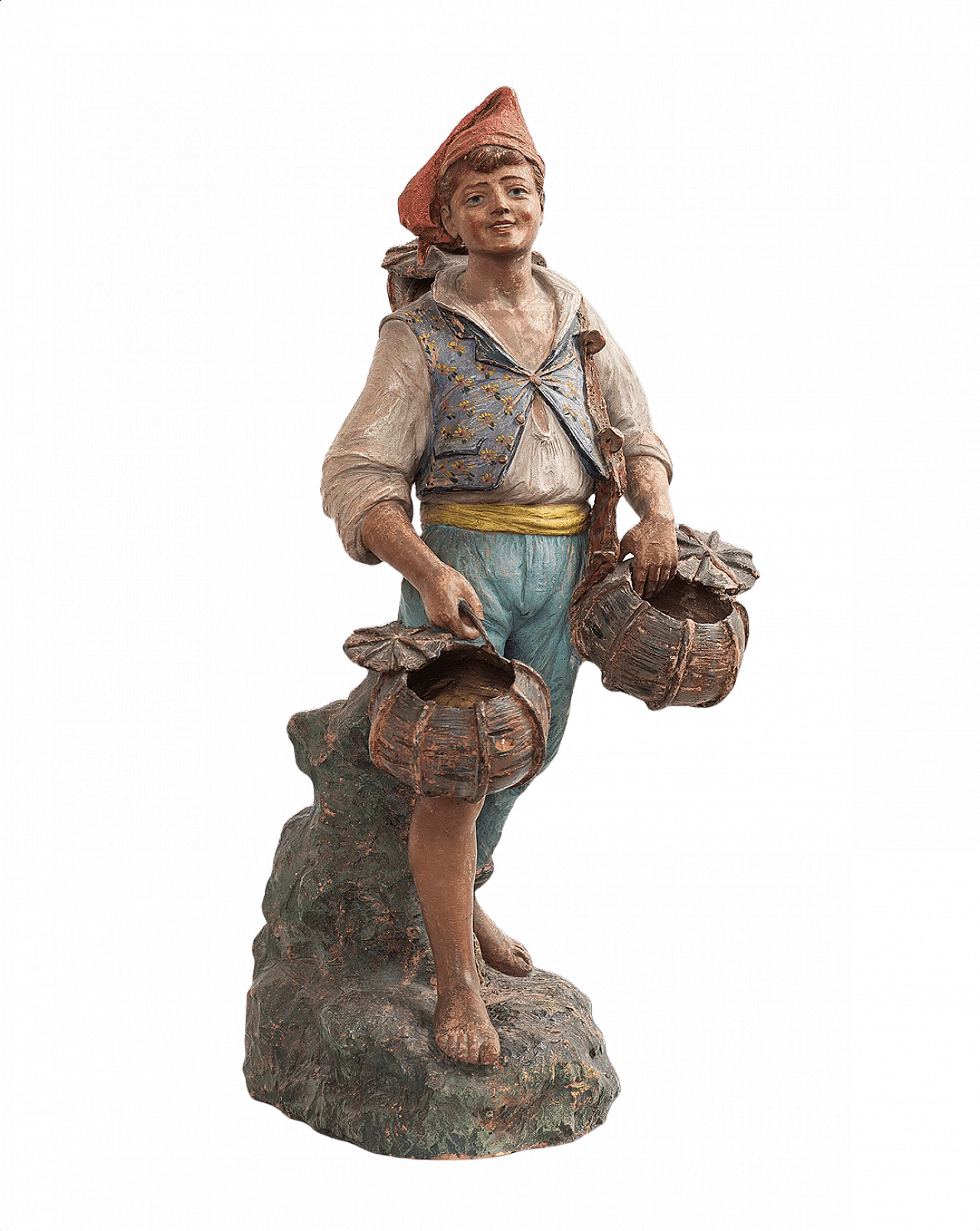 Sculpture of a fisherman in polychrome terracotta, 19th century 1450272