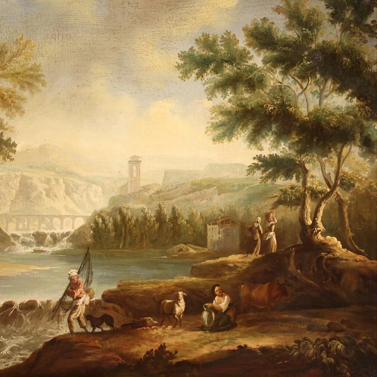 Oil on canvas of bucolic landscape, 1960s 1450273