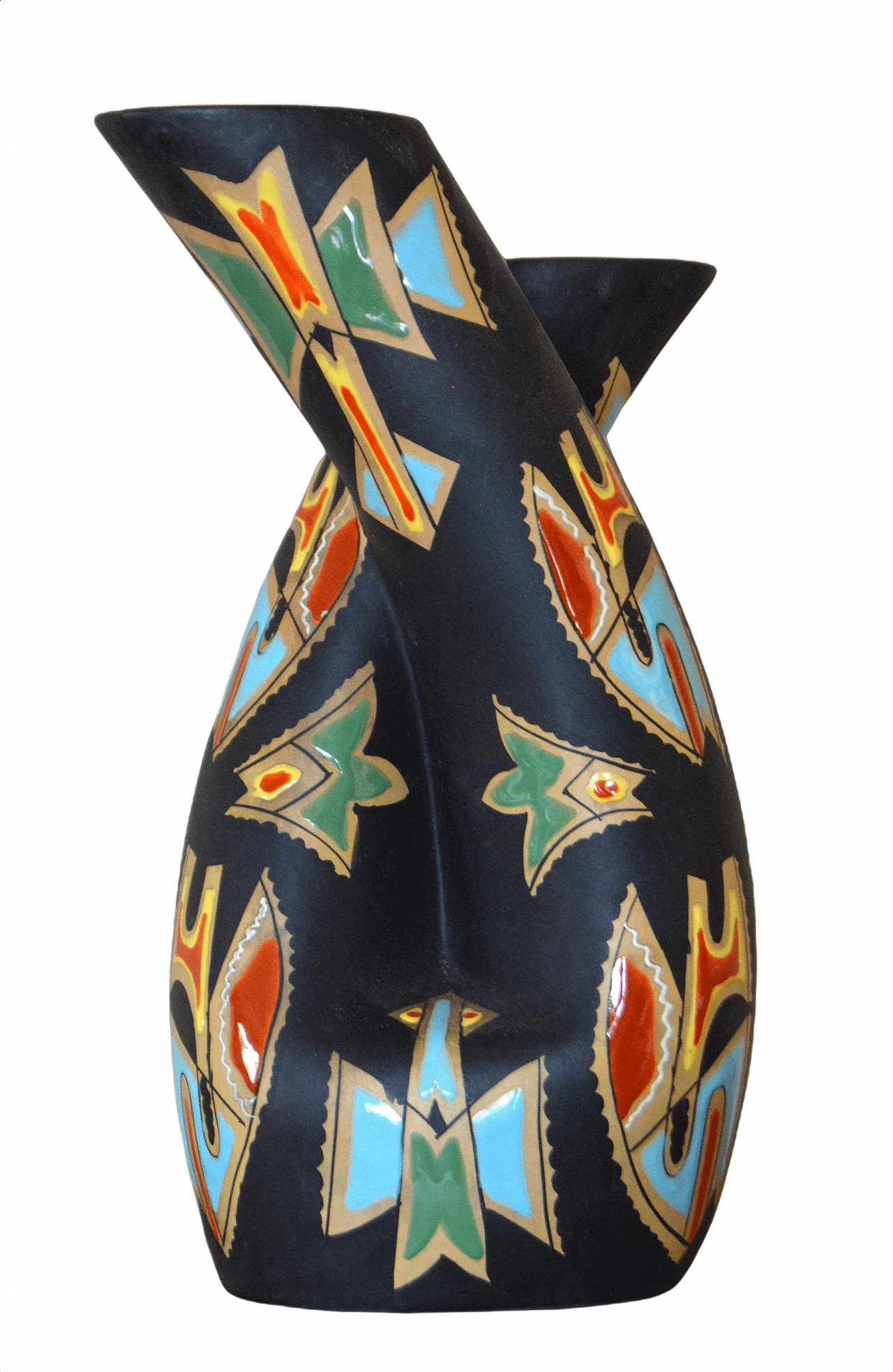 Vaso in ceramica Deruta multicolore, anni '50 1450321