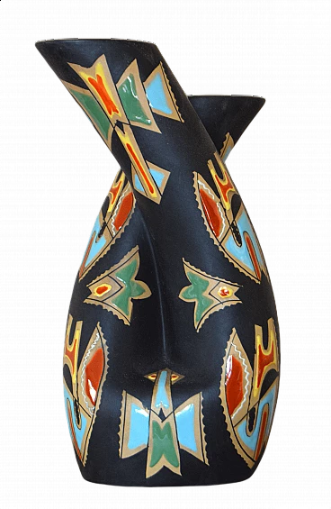 Deruta multicoloured ceramic vase, 1950s