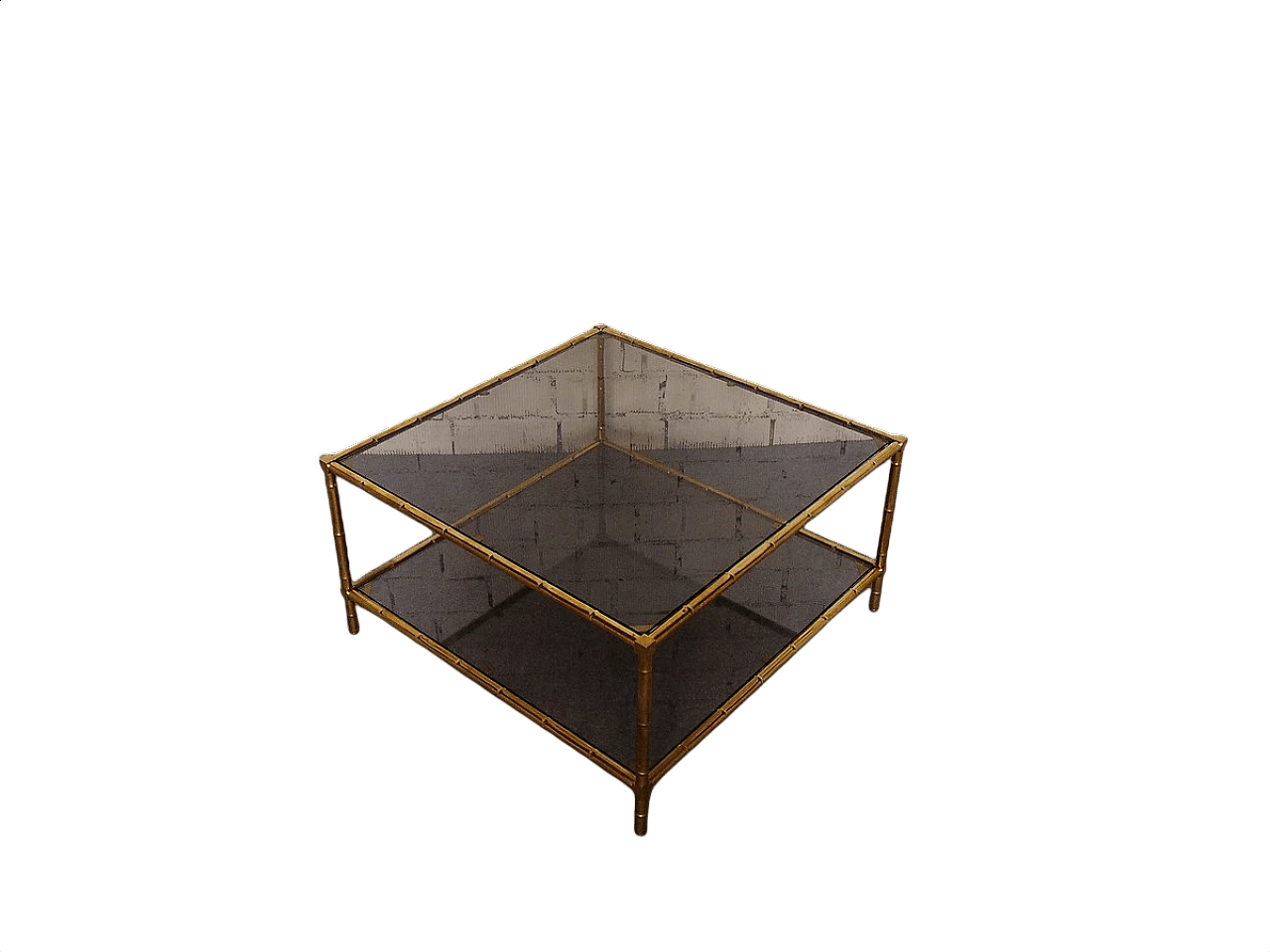 Tavolino in ottone con lavorazione finto bambù, anni '40 1450367