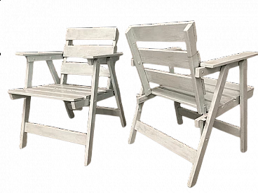 Pair of wooden outdoor armchairs, 1950s