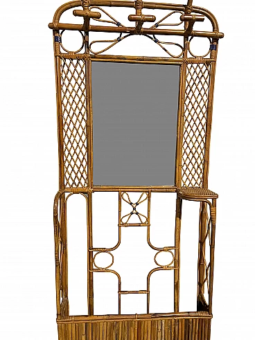 Appendiabiti in bambù con specchio, anni '50