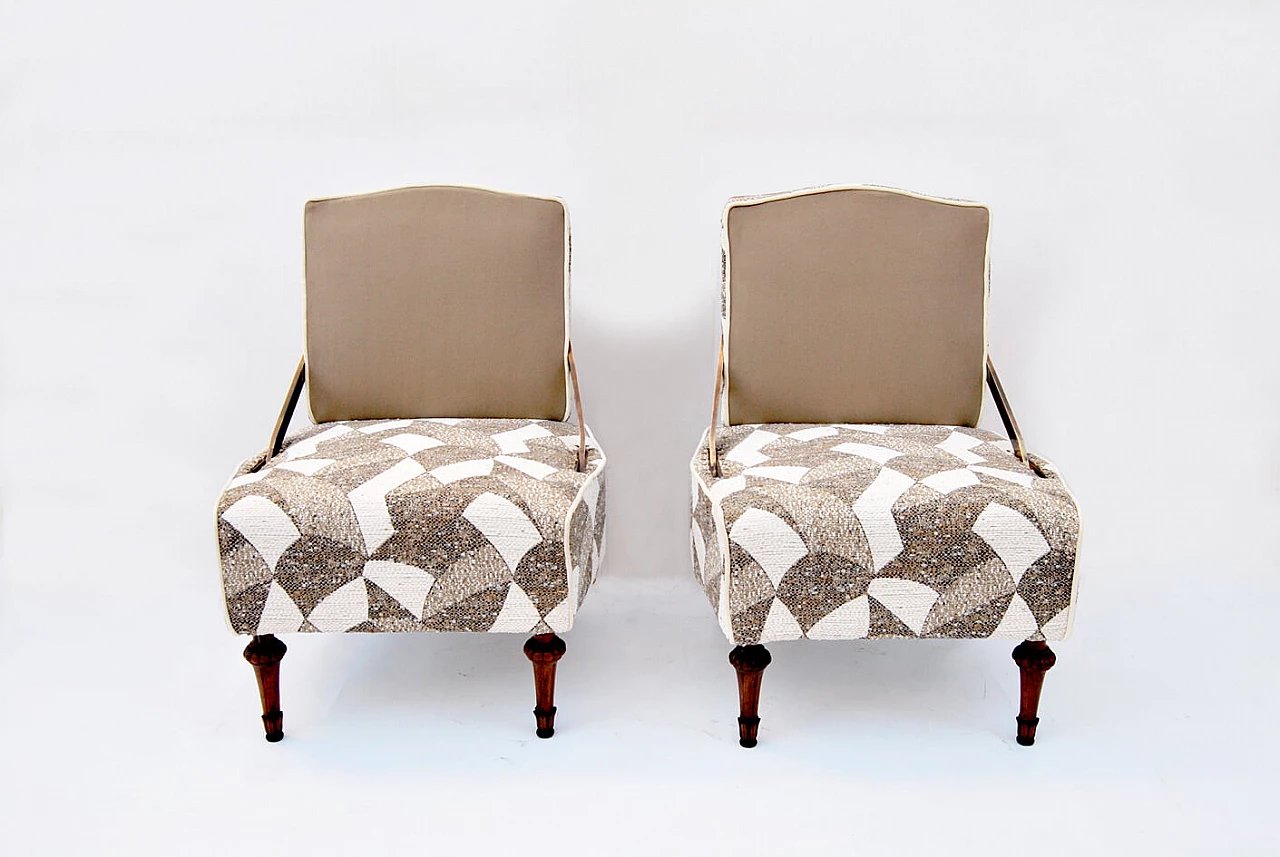 Pair of armchairs with adjustable double-faced backrest, 1940s 1451611