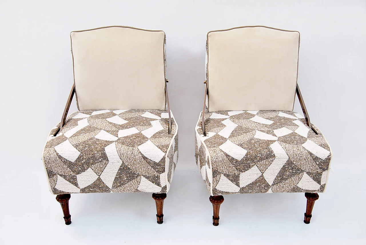 Pair of armchairs with adjustable double-faced backrest, 1940s 1451612